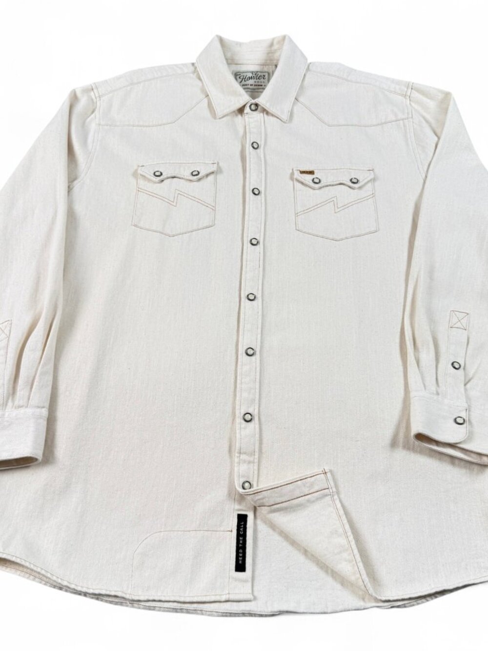 Howler Bros Dust Up Denim Western Shirt Men's 2XL Cream Pearl Snap